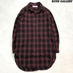 RUDE GALLERY LONG SHIRT ロングシャツ オンブレチェック ポケット付 ロングスリーブ 長袖 3サイズ レッド 赤 ルードギャラリー