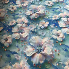 1㍍長立体お花のプリント綿生地ハギレ布