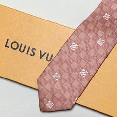 美品 ルイヴィトン Louis Vuitton ネクタイ シルク100% ダスティピンク 【ダミエ】 252-94