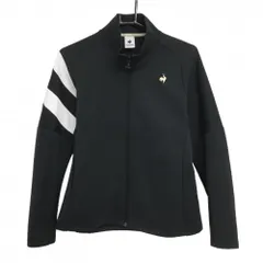 【美品】ルコック ジャケット ダークグレー×白 袖ライン ロゴワッペン レディース M ゴルフウェア le coq sportif
