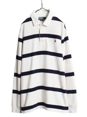 【お得なクーポン配布中!】 90s ポロ ラルフローレン ボーダー スウェット ラガーシャツ メンズ XL 古着 オールド 長袖シャツ ラグビー ワンポイント 裏起毛 スエット