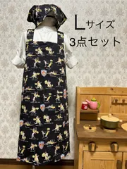e-11 ハンドメイド　こどもエプロン　三角巾　 巾着袋　3点セット　Lサイズ　バッククロス　キッズエプロン　かぶるだけ頭巾　女の子　男の子　保育園　幼稚園 こども園　小学生　調理実習 料理教室　カンガルー　プロレス　動物　アニマル　おもしろい