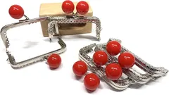 and.A がま口 8.5cm 角型 5個セット 口金 あめ玉 シルバー ハンドメイド リメイク バッグ ポーチ 材料 DIY(レッド,  8.5)