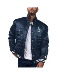 【送料無料】 リーバイス メンズ ジャケット・ブルゾン アウター Levi’s x Starter Men's Navy Seattle Mariners Silver Tab Satin Full-Snap Trucker Jacket Navy