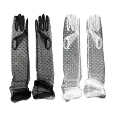 [FARFADET] ロング グローブ オーガンジー シースルー ドレス 手袋 コスチューム セクシー アーム カバー パーティー メッシュ 網 女性 ゴス ファッション 結婚式 レディース レース 長い 肘 レースアップ シアー 透け感 ストッキン [水玉]