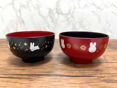 ミッフィー うさぎ みっふぃー お花  ぶるーな うさぎ金風 塗汁椀（赤＋黒 セット）Miffy Soup Bowl Set