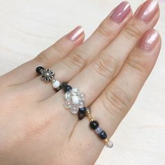 モノクロビーズリング🖤🤍　3個セット！　ハンドメイド