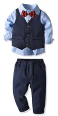 [QOOLYㅤ] 子供スーツ 男の子 フォーマル スーツ 紳士服 4点セット 長袖シャツ ベスト 蝶ネクタイ ロングズボン キッズコスチューム 子供 セットアップ 結婚式 卒業式 入学式 七五三 お宮参り ハロウィン クリスマス 140cm