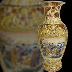 薩摩焼 花鳥風月図 金彩絵付 壺 花瓶 高さ約45cm 飾壺 骨董 和風