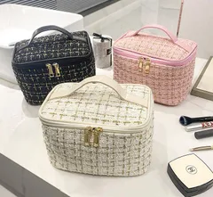 大容量 化粧ポーチ レディース 旅行用 コスメ収納バッグ 可愛い ツイード風 おしゃれ メイクボックス 持ち運び便利