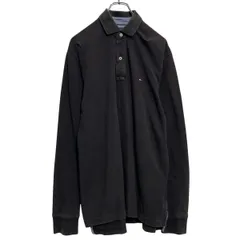 TOMMY HILFIGER 長袖 ロゴポロシャツ トミーフィルフィガー S ブラック ボタン 古着卸 アメリカ仕入 a703-5746
