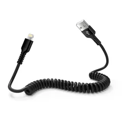 データ転送と2.4A急速充電 lightningケーブル コイル USB-A ライトニング usb伸縮ライトニング充電コード スマホ充電ケーブル 車 カールコード iPhone iPhone充電ケーブル CarPlay対応 MFi認証 iPhone用車ケーブル