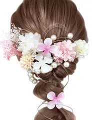『数量限定』 【7色展開】 ドライフラワー あじさい か すみ草 造花飾り 髪飾り ヘアアクセサリー 水引 ヘッドパーツ 振袖 着物 成人式 卒業式 七五三 浴衣 袴 結婚式用 [JZOON] 手作り パール 専用ケース付き ピンク Y3011