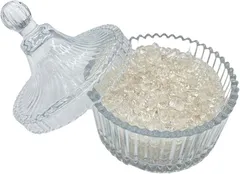 S.T.S.G 水晶 さざれ石 浄化用 ガラス皿 パワーストーン 蓋つき ビーズさざれチップ付 玄関 厄除け インテリア 浄化皿 置物 風水 開運(ホワイト,  400g)