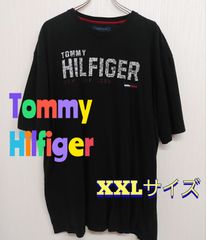 Tommy Hilfiger　トミーヒルフィガー　黒　Ｔシャツ　XXL　コットン100％　着丈80ｃｍ　身幅64ｃｍ　肩幅58.5ｃｍ　袖丈26.5ｃｍ　古着