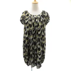 ローズバッド ROSE BUD ワンピース ミニ丈 半袖 Uネック 総柄 シルク F マルチカラー 黒 ブラック /YK32のサムネイル