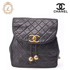 CHANEL シャネル ショルダーバッグ リュックバッグ ラムスキン マトラッセ　デカココ 　ターンロック　黒（ゴールド金具）レディースバッグ  ブランド【中古】【送料無料】
