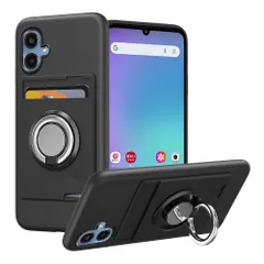新品 対応 Galaxy A25 5G ケース SC-53F SCG33 リング付き シリコン カード収納 ギャラクシーA25 スマホケース スタンド機能 360°回転リング 耐衝撃 耐久 滑り止め 黑
