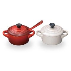 新品未使用/ルクルーゼ　ストーンウェア ペア・プチ・ココット （スプーン付き) チェリーレッド＆ホワイトラスター