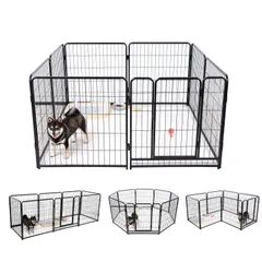 【特価商品】スチール製 ペットサークル サークル 犬用サークル 犬用フェンス 犬 ケージ ペットケージ 大型犬 大型 60/80/98CM 室内室外兼用 折り畳み式 組立簡単 KIRATAKU 複数連結可能 (ブラック 高さ98CM 6枚)