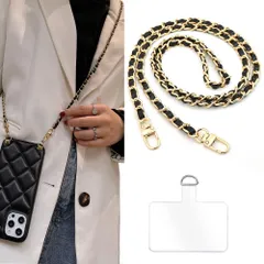 [Turkalla] スマホストラップ ショルダーストラップ 革新版金属製D字パッチ レザー+金属チェーン 斜め掛け 携帯ストラップ ハンドバッグ ショルダーバッグ 着脱簡単 紛失・忘れ物防止 全機種対応 スマホ/バッグ/お財布用 ストラップ1本+タグパッチ1