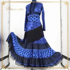 フラメンコ衣装青 レース長袖ペチコート　3点セット手作り中古 3点セット手作り中古 スポーツ フラメンコ衣装青 レース長袖