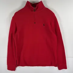 古着 ポロバイラルフローレン Polo by Ralph Lauren スウェット ハーフジップ トレーナー ニット ワンポイントロゴ M  レッド メンズ