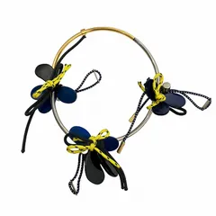 マルニ MARNI ネックレス ドローコード メタル フラワーモチーフ 青 黒 シルバーカラー マルチカラー 0706のサムネイル