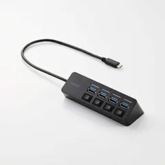 【新品 未使用 未開梱】 エレコム　ELECOM　USB Type-C ハブ USB3.2 Gen1 USB-A ×4 バスパワー 個別スイッチ マグネット付 ( USB-C ポート搭載 ) ブラック　U3HC-S040BK