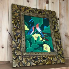 大きめ バリアート プンゴセカン バリ島 絵画 自然 鳥 花 アート