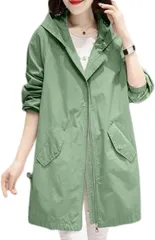 NEIMAN BY(ニーマンバイ) マウンテンパーカー 長め丈 アウター ブルゾン レディース 春 秋 フード付き 裏地あり スプリングコート フィールドコート カメラマン だぼパーカー フィールドジャケット(グリーン,  M)