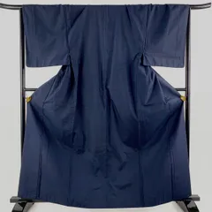 男着物 身丈166cm 裄丈69cm L 袷 紬 アンサンブル 幾何学模様 紺色 正絹 優品 【中古】