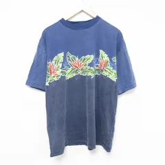 XL/古着 ノーティカ 半袖 ビンテージ ブランッド Tシャツ メンズ 90s 花 コットン クルーネック 紺 ネイビー 25jul16 中古