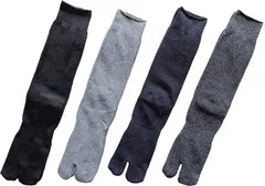 モードセレクト 足袋 ソックス メンズ 無地 足袋型 靴下 綿混 たびソックス 夏 足底 サポーター付 黒 25-27cm 4足セット B18(Free Size)