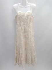 ◇ Θ NICE CLAUP シアー素材 裏地付 ショルダー調節可能 キャミ ロング丈 ワンピース サイズ F ベージュ系 レディース E  【1412090004339】