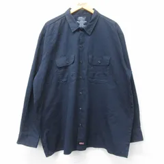 XL/古着 ディッキーズ Dickies 長袖 ワーク シャツ メンズ 大きいサイズ ロング丈 紺 ネイビー 25mar18 中古 トップス