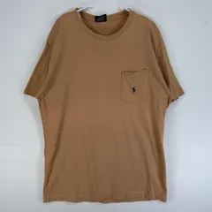 古着 90's/90年代 ポロバイラルフローレン Polo by Ralph Lauren 半袖Tシャツ ロゴ 刺繍 胸ポケ シングルステッチ USA製 S  ベージュ 無地 メンズ