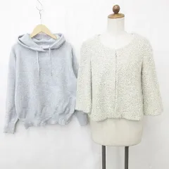 ロペピクニック ROPE Picnic ジャケット ニット 2枚セット ノーカラー 七分袖 ホック パーカ プルオーバー 長袖 フード ベージュ グレー 38のサムネイル