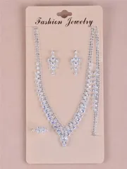 ジュエリー レディース セット 1セット ウィメンズ シェイプ ジルコニアネックレス、ラグジュアリーファッション シルバージュエリー 4点セット アクセサリー、結婚式、パーティー、バンケット、ギフトに適しています