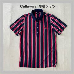 Callaway　キャロウェイ　GOLF　ゴルフ　スポーツ　ロゴ刺繡　半袖　ストライプ　夏物　薄手シャツ　ゴルフウェア　薄手　軽量　爽やか　おしゃれ　メンズ　M