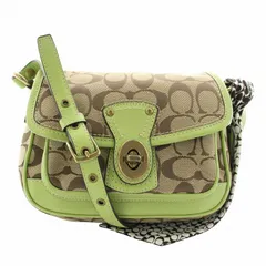 コーチ COACH ショルダーバッグ キャンバス レザー シグネチャー 総柄 ターンロック スカーフ付き 茶色 ブラウン 緑 グリーン 10566 /XZ ■GY18