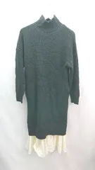 ◇ UNMINOU モックネック ケーブル 切り返し フリル 起毛 長袖 ロング丈 ワンピース サイズF ブラック レディース E 【1308290006948】