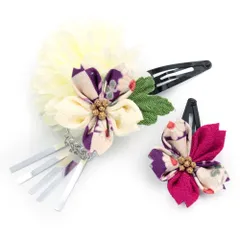 七五三 髪飾り 三歳 七歳 日本髪 花 2点セット ちりめん 白 ピンク ビビット 紫 つまみ細工 ビラ 和柄 造花 小さい ピン ぱっ No.9-5231