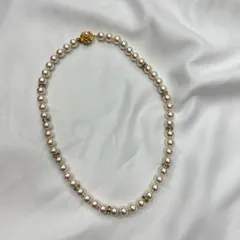 本真珠 パールネックレス ゴールドカラー留め具 silver刻印あり アクセント入り