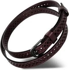 Harewith ベルト レディース 本革 細ベルト ゴルフ スーツ長さ調整可能 柔らかい 軽量(ブラウン柄,  Free Size)