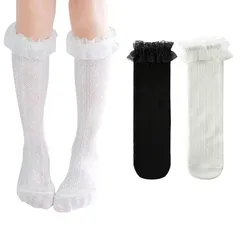 【新品】 [eigenn] キッズ 靴下 夏 女の子 ガールズ ハイソックス ソックス 子供 フォーマル お姫様 ジュニア 入学式 2足セット 卒業式 発表会 (M, A) 1