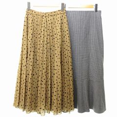 コムサ COMME CA 美品 近年 ロングスカート 2点セット プリーツ フレア 千鳥格子 ドット 水玉 総柄 日本製 茶 ブラウン グレー 9 約M 0610のサムネイル