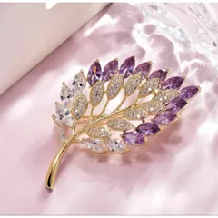 ブローチキラキラレディースアクセサリー大人可愛い上品植物紫ビジューフォーマル人気