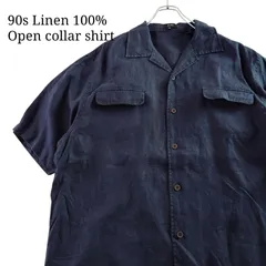 【90s】リネン オープンカラーシャツ 開襟 ネイビー フェード 古着