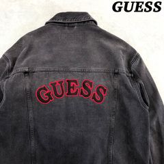 GUESS デニムジャケット トラッカージャケット ロゴ刺繍 ヴィンテージ加工 ユーズド加工 エイジング加工 Gジャン ジージャン オーバーサイズ ビッグシルエット ブラック 黒 グレー ゲス